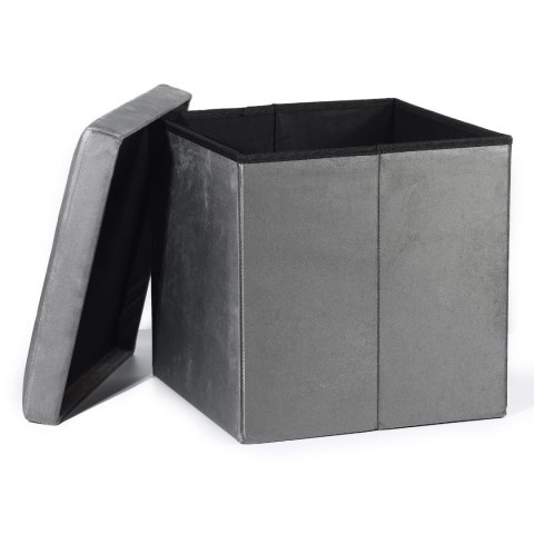 Pufa składana L z guzikami - 38x38x38cm aksamit szara Pufa składana L z guzikami - 38x38x38cm aksamit szara