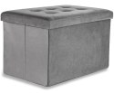 Pufa składana XL z guzikami - 60x38x38cm aksamit szara Pufa składana XL z guzikami - 60x38x38cm aksamit szara