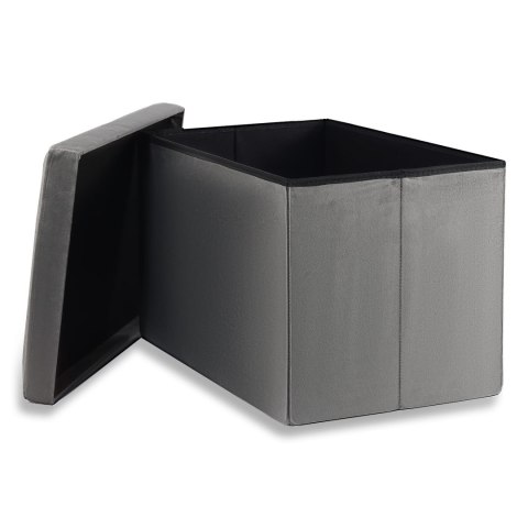 Pufa składana XL z guzikami - 60x38x38cm aksamit szara Pufa składana XL z guzikami - 60x38x38cm aksamit szara