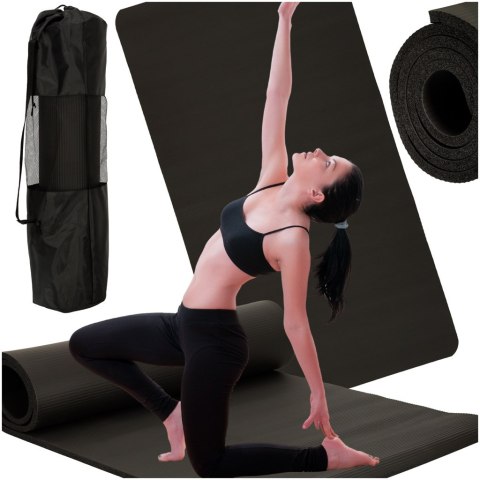 Mata do ćwiczeń jogi gimnastyczna treningowa fitness karimata gruba 1,5cm czarna + pokrowiec Mata do ćwiczeń jogi gimnastyczna treningowa fitness karimata gruba 1,5cm czarna + pokrowiec