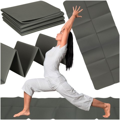 Mata fitness gimnastyczna do ćwiczeń jogi pilatesu fitness joga składana 183x61x0,4 cm szara Mata fitness gimnastyczna do ćwiczeń jogi pilatesu fitness joga składana 183x61x0,4 cm szara