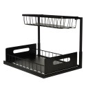 Organizer szafka półka kuchenna kosz pod zlew umywalkę wysuwana półka pojemnik 2-poziomowy metal Organizer szafka półka kuchenna kosz pod zlew umywalkę wysuwana półka pojemnik 2-poziomowy metal