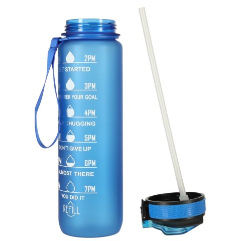 Butelka na wodę bidon ze słomką uchwytem miarką motywacyjną na siłownię BPA free Tritan 1l niebieska Butelka na wodę bidon ze słomką uchwytem miarką motywacyjną na siłownię BPA free Tritan 1l niebieska