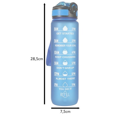 Butelka na wodę bidon ze słomką uchwytem miarką motywacyjną na siłownię BPA free Tritan 1l niebieska Butelka na wodę bidon ze słomką uchwytem miarką motywacyjną na siłownię BPA free Tritan 1l niebieska