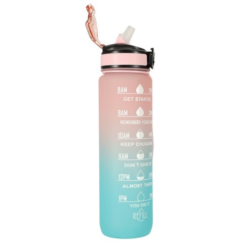Butelka na wodę bidon ze słomką uchwytem miarką motywacyjną na siłownię BPA free Tritan 1l róż błękit Butelka na wodę bidon ze słomką uchwytem miarką motywacyjną na siłownię BPA free Tritan 1l róż błękit
