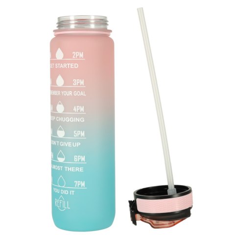 Butelka na wodę bidon ze słomką uchwytem miarką motywacyjną na siłownię BPA free Tritan 1l róż błękit Butelka na wodę bidon ze słomką uchwytem miarką motywacyjną na siłownię BPA free Tritan 1l róż błękit