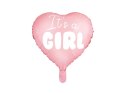 Balon foliowy "It's a girl" na baby shower serce różowe 48cm Balon foliowy "It's a girl" na baby shower serce różowe 48cm