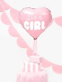Balon foliowy "It's a girl" na baby shower serce różowe 48cm Balon foliowy "It's a girl" na baby shower serce różowe 48cm