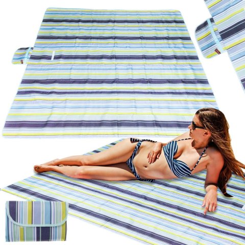Mata plażowa wodoodporna koc piknikowy plażowy składany torba XXL 200x200cm niebieska Mata plażowa wodoodporna koc piknikowy plażowy składany torba XXL 200x200cm niebieska