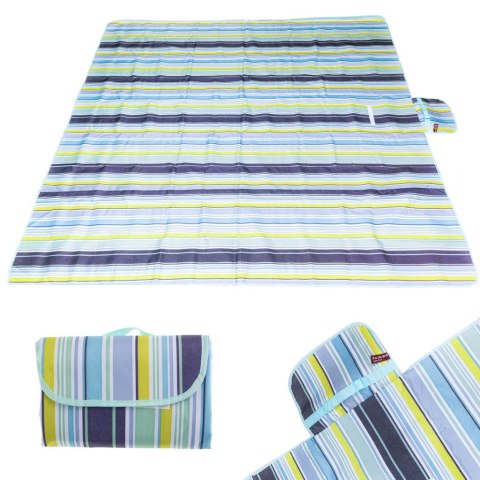 Mata plażowa wodoodporna koc piknikowy plażowy składany torba XXL 200x200cm niebieska Mata plażowa wodoodporna koc piknikowy plażowy składany torba XXL 200x200cm niebieska