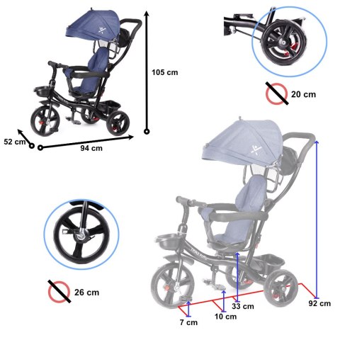 Rowerek trójkołowy Trike Fix Lite rower spacerówka 3w1 obracany 360 wolne koło granatowy Rowerek trójkołowy Trike Fix Lite rower spacerówka 3w1 obracany 360 wolne koło granatowy