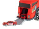 TIR laweta ciężarówka samochód transporter naczepa 2w1 parking resoraki straż pożarna 2 auta czerwone TIR laweta ciężarówka samochód transporter naczepa 2w1 parking resoraki straż pożarna 2 auta czerwone