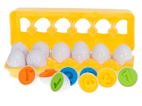 Układanka edukacyjna sorter dopasuj kształty cyferki jajka 12 sztuk Układanka edukacyjna sorter dopasuj kształty cyferki jajka 12 sztuk