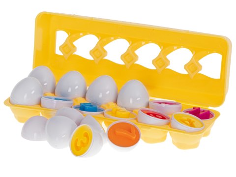 Układanka edukacyjna sorter dopasuj kształty cyferki jajka 12 sztuk Układanka edukacyjna sorter dopasuj kształty cyferki jajka 12 sztuk