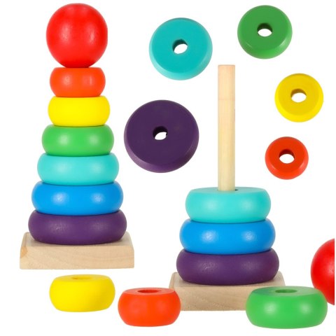Wieża piramida piramidka drewniana do układania sorter kolorowy tęczowy 13cm Wieża piramida piramidka drewniana do układania sorter kolorowy tęczowy 13cm