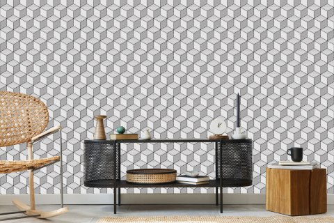 Tapeta Geometryczna-Czarno-Białe Sześciany Tapeta Geometryczna-Czarno-Białe Sześciany