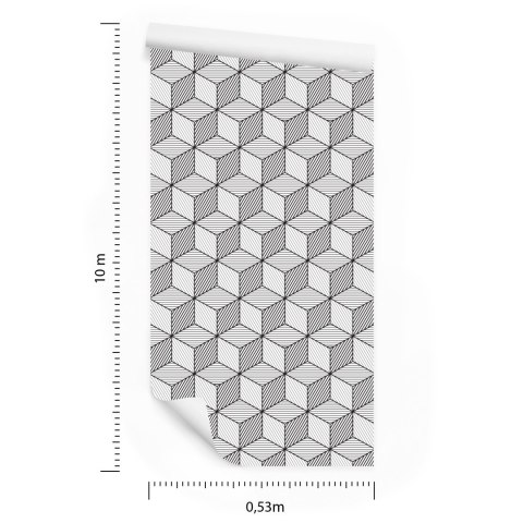 Tapeta Geometryczna-Czarno-Białe Sześciany Tapeta Geometryczna-Czarno-Białe Sześciany