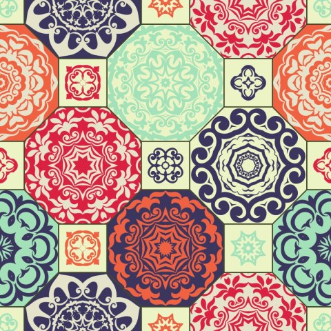 Tapeta Kolorowe Ornamenty W Stylu Retro Tapeta Kolorowe Ornamenty W Stylu Retro