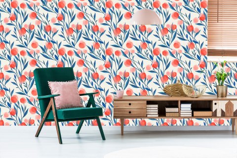 Tapeta Kolorowe Retro Kwiaty I Liście Tapeta Kolorowe Retro Kwiaty I Liście