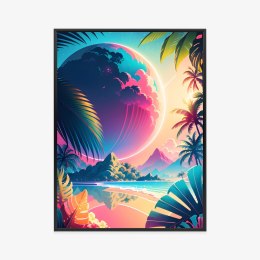 Plakat Wieloczęściowy Tropikalna Plaża I Abstrakcyjna Planeta Krajobraz Rama Aluminiowa Kolor Czarny