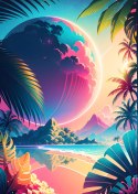 Plakat Wieloczęściowy Tropikalna Plaża I Abstrakcyjna Planeta Krajobraz Rama Aluminiowa Kolor Czarny