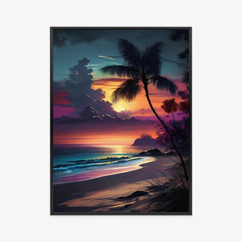 Plakat Wieloczęściowy Tropikalna Plaża I Kolorowy Zachód Słońca Rama Aluminiowa Kolor Czarny
