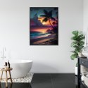 Plakat Wieloczęściowy Tropikalna Plaża I Kolorowy Zachód Słońca Rama Aluminiowa Kolor Czarny