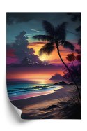 Plakat Wieloczęściowy Tropikalna Plaża I Kolorowy Zachód Słońca Rama Aluminiowa Kolor Czarny