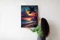 Plakat Wieloczęściowy Tropikalna Plaża I Kolorowy Zachód Słońca Rama Aluminiowa Kolor Czarny