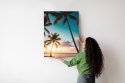 Plakat Wieloczęściowy Tropikalna Plaża Z Palmami O Zachodzie Słońca Rama Aluminiowa Kolor Czarny