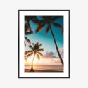 Plakat Wieloczęściowy Tropikalna Plaża Z Palmami O Zachodzie Słońca Rama Aluminiowa Kolor Czarny