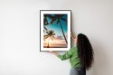 Plakat Wieloczęściowy Tropikalna Plaża Z Palmami O Zachodzie Słońca Rama Aluminiowa Kolor Czarny