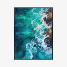 Plakat Wieloczęściowy Turkusowe Fale Oceanu Rozbijające Się O Skały Rama Aluminiowa Kolor Czarny