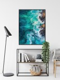 Plakat Wieloczęściowy Turkusowe Fale Oceanu Rozbijające Się O Skały Rama Aluminiowa Kolor Czarny