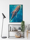 Plakat Wieloczęściowy Wieloryb Pływający W Błękitnym Oceanie Rama Aluminiowa Kolor Czarny