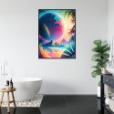 Plakat Wieloczęściowy Tropikalna Plaża I Abstrakcyjna Planeta Krajobraz Rama Aluminiowa Kolor Czarny