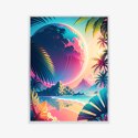 Plakat Wieloczęściowy Tropikalna Plaża I Abstrakcyjna Planeta Krajobraz Rama Aluminiowa Kolor Czarny