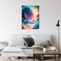 Plakat Wieloczęściowy Tropikalna Plaża I Abstrakcyjna Planeta Krajobraz Rama Aluminiowa Kolor Czarny