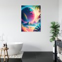 Plakat Wieloczęściowy Tropikalna Plaża I Abstrakcyjna Planeta Krajobraz Rama Aluminiowa Kolor Czarny