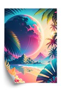 Plakat Wieloczęściowy Tropikalna Plaża I Abstrakcyjna Planeta Krajobraz Rama Aluminiowa Kolor Czarny