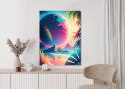 Plakat Wieloczęściowy Tropikalna Plaża I Abstrakcyjna Planeta Krajobraz Rama Aluminiowa Kolor Czarny
