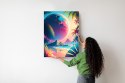 Plakat Wieloczęściowy Tropikalna Plaża I Abstrakcyjna Planeta Krajobraz Rama Aluminiowa Kolor Czarny