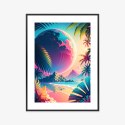 Plakat Wieloczęściowy Tropikalna Plaża I Abstrakcyjna Planeta Krajobraz Rama Aluminiowa Kolor Czarny