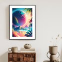 Plakat Wieloczęściowy Tropikalna Plaża I Abstrakcyjna Planeta Krajobraz Rama Aluminiowa Kolor Czarny