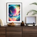 Plakat Wieloczęściowy Tropikalna Plaża I Abstrakcyjna Planeta Krajobraz Rama Aluminiowa Kolor Czarny
