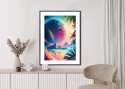 Plakat Wieloczęściowy Tropikalna Plaża I Abstrakcyjna Planeta Krajobraz Rama Aluminiowa Kolor Czarny