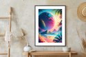 Plakat Wieloczęściowy Tropikalna Plaża I Abstrakcyjna Planeta Krajobraz Rama Aluminiowa Kolor Czarny