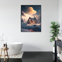 Plakat Wieloczęściowy Zimowy Krajobraz Drewniana Chatka W Górskiej Dolinie Rama Aluminiowa Kolor Czarny