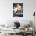 Plakat Wieloczęściowy Zimowy Krajobraz Drewniana Chatka W Górskiej Dolinie Rama Aluminiowa Kolor Czarny