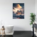 Plakat Wieloczęściowy Zimowy Krajobraz Drewniana Chatka W Górskiej Dolinie Rama Aluminiowa Kolor Czarny